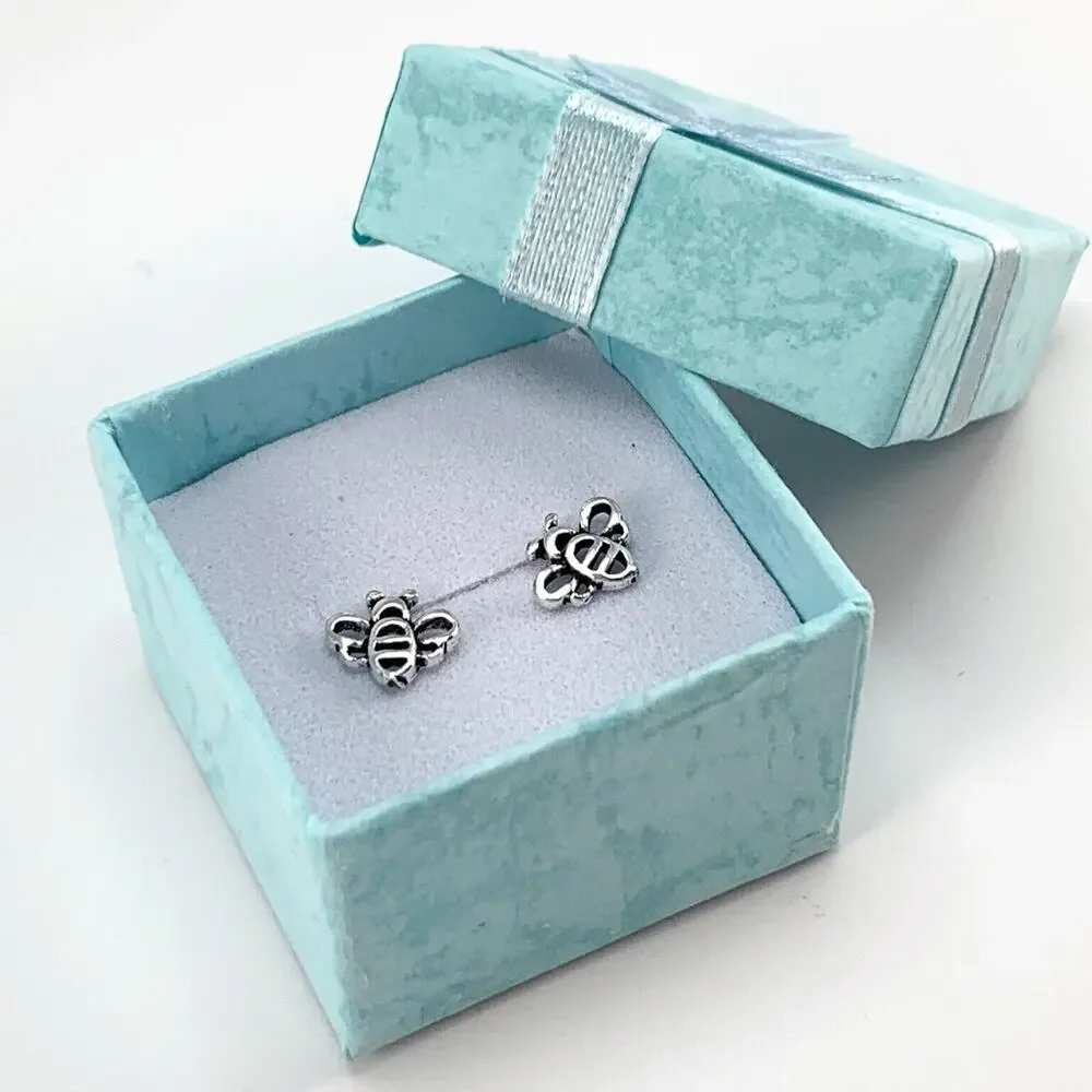 antiqued sterling silver bumble bees girls stud push back earrings gift for her